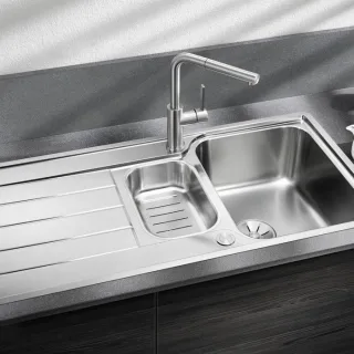 Blanco Spüle 525329 100 x 50 cm, Edelstahl Bürstfinish, reversibel, mit Ablauffernbedienung/Schale