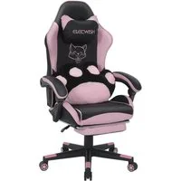 Puluomis Gaming-Stuhl Bürostuhl Ergonomisch mit Katzenpfote Lendenkissen und Katzenohren (Gamer Stuhl, Racing Computerstuhl PC Stuhl mit Fußstütze Kopfstütze), für Mädchen, Teenager, Kinder, Pink