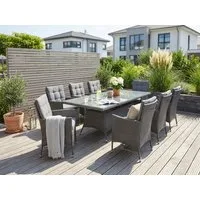 KONIFERA Garten-Essgruppe Korfu, (Set, 17-tlg., 8x Sessel, 1x Tisch 200x100x73,5cm, inkl. Auflagen, inkl. Schutzhülle), Polyrattan, Stahl, Ablagefläche unter der Tischplatte, Dunkelgrau