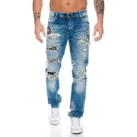 Cipo & Baxx Slim-fit-Jeans Herren Destroyed Jeans Hose inklusive Schlüsselband
