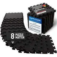 NEOLYMP Bodenmatte Robuste Bodenschutzmatte - Fitness - Schutzmatte Boden - Fitnessmatte (8 Schutzmatten Boden inklusive Randstücke - Puzzletechnik Sportmatte), Schützt Fußboden, Naturkautschuk, Studioqualität, Anti-Rutsch