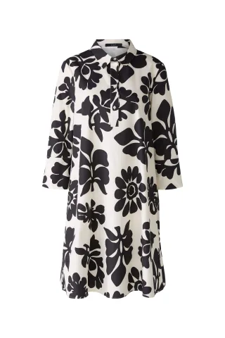 Oui - Hemdblusenkleid reine Baumwolle offwhite black - Gr. - 36