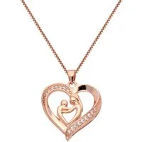 LÖB Kette mit Anhänger 750 Roségold vergoldet Kette Mutter Kind Herz Anhänger Zirkonia Silber (Geschenke für Frauen Beste Freundin Mutter Mama Damen Ehefrau sie zum Geburtstag Ostern Muttertag Muttertagsgeschenk), 18 Karat Halskette Herzanhänger Herz