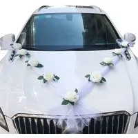 Kunstblume Autoschmuck Hochzeit Motorhaube Weiß, Kaket, Hochzeit Auto Wedding Deko Girlande für Hochzeit Party