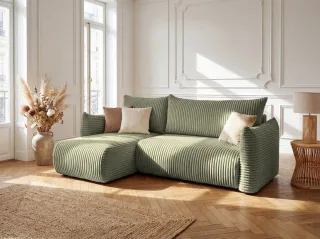 Ecksofa Schlafsofa MAILAND XS in Stoff Olivgrün Ottomane Links