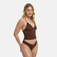 cfab Nachthemd Deep Neck Lace Top-Braun-2XL (1-tlg)
