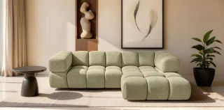 Ecksofa Designersofa BLANCHE in Stoff Puente Sand Ottomane Rechts