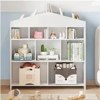 GarveeMore Kinderregal Kinder Bücherregal mit 9 Ablagefächern Puppenhaus Bücherregal