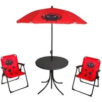 Spetebo Kindersitzgruppe Camping Sitzgruppe Marienkäfer mit Tisch und Schirm - 4 teilig, (Anzahl, 1-tlg., Stück), Stühle mit Sicherheitsverschluss