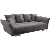 luma-home Big-Sofa 17214, mit Bettfunktion B242/T131/H90 cm, Liegefläche 168x199 cm, rasterlose Armlehnenverstellung, Federkernpolsterung, Wellenunterfederung, Stauraum, Kissen, Bezug Cord Dunkelgrau