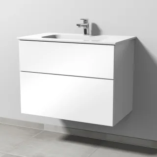 Sanipa 3way Keramik-Set Design Keramik-Waschtisch und Unterbau mit 2 Auszügen, Weiß-Glanz SF48078