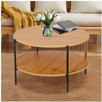 KAHOO Couchtisch Beistelltisch Couchtisch rund mit 2 Ebenen, Beistelltisch Holz