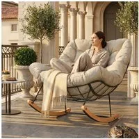 FLEXISPOT Schaukelsessel Komfortabler Loungesessel, Gartenliege mit Kopfkissen (mit sanfter Schaukelfunktion, Kopfkissen & stabilem Metallrahmen), ideal für Balkon, Terrasse, Garten & Wohnzimmer
