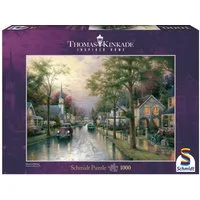 Schmidt Spiele Puzzle 1000 Teile Puzzle Thomas Kinkade Morgen in der kleinen Stadt 58441, 1000 Puzzleteile