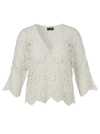 VIA APPIA DUE - Jacke Rundhals 3/4 Arm Ajour creme - Gr. - 48