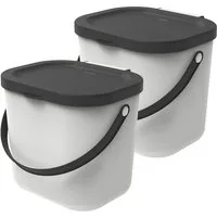 ROTHO Biomülleimer Albula 2er-Set Komposteimer 6l – kompakte Müllbehälter ideal für Küche, Stapelbar, mit Griff & Deckel – 6 l Recycling-Set für jeden Raum