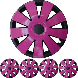 4x PREMIUM DESIGN Radkappen Radzierblenden 15 ZOLL "Nefryt" in Schwarz / Pink