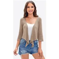 Imily Bela Bolero Damen Shrug Stricken 3/4-Ärmel Bindegürtel Knoten Sweater (Packung, 1-tlg., 1per-Pack) gehäkelt in Unifarbe