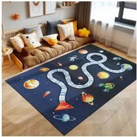 SIMPEX24 Teppich Weltraum Design, Rechteckig, Höhe: 7 mm, Teppich Kinderzimmer Marine Weltraum Design Rutschfest Waschbar