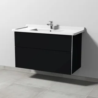 Sanipa 3way Waschtischunterbau zu Duravit Starck 3 Waschtisch mit 2 Auszügen, Schwarz-Matt BS71208