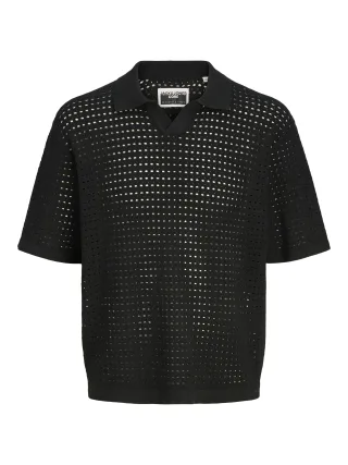JACK&JONES - JCOSHIMMER KNIT POLO SS black - Gr. - L