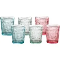 Cheffinger Gläser-Set 6er Set Trinkgläser 300ml Vintage-Retro Design - Gläser in drei Farben, 6-tlg.