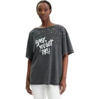 Liu Jo T-Shirt - Damen T-Shirt mit Print & Strass -.Oversize Shirt Baumwolle - washed