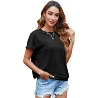 Imily Bela T-Shirt Damen Kurzarmbluse mit Gummizug im Saum (Packung, 1-tlg., 1per-Pack) in Unifarbe