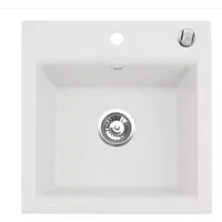 Homeline Granitspüle Spüle Granitspüle Küchenspüle mit Automatsiche Siphon Einbauspüle Weiß, Eckig, 44/44 cm, Marken produkt, (Ohne ARmatur, 2 St., mit Zubehör)