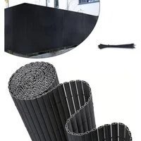 Sekey Balkonsichtschutz PVC Sichtschutzmatte Grau Bambus Sichtschutz Balkon ohne Bohren Zaun Sichtschutz, Windschutz, Sonnenschutz für Balkon, Garten, Terrasse