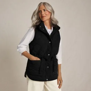 Wendbare, gesteppte Sherpa-Fleeceweste für Damen, Damen, size: regular, Schwarz, Polyester/Nylon, by Lands' End