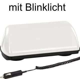 Dachschild SPEED Dachzeichen weiß unbeschriftet -TÜV Gutachten bis 240 km/h - LED Blinklicht und Spiralkabel