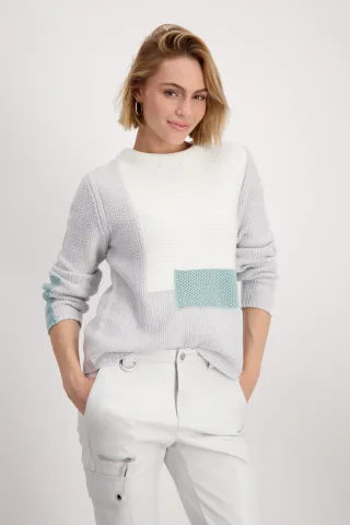monari - Colourblock-Pullover mit Reiskornmuster chalk - Gr. - 44