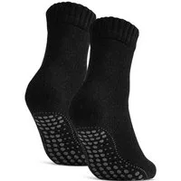 sockenkauf24 ABS-Socken Antirutschsocken warme Stoppersocken mit Wolle Vollfrottee (Schwarz, 2-Paar, 43-46) mit Komfortbund für Damen & Herren - 21463