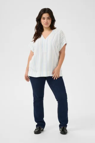 Kurzarm-Bluse Loose fit Chalk/Soft Chambray Stripe white blue