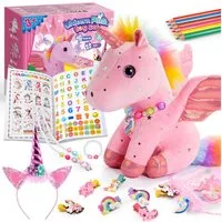 Wootoy Kuscheltier Einhorn Plüschtier Geschenkset für Mädchen 21-teiliges Kreativset (mit Malbuch Schmuck Haaraccessoires und Plüschtier, 1-St., vielseitige Kombination aus Spielzeug Bastelspaß und Schmuck), Attraktive Geschenkbox ideal für kleine Ei