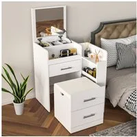 oyajia Schminktisch 3 in 1 Schminktisch mit Hocker, Klapp-Nachttisch, 5 Schubladen, Weiß (Aufklappbarer Spiegel Kosmetiktisch mit Schubladen, Fächern & Hocker), 60 x 42 x 80 cm Modern Schminktisch-Set fürs Schlafzimmer
