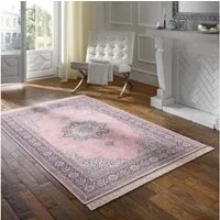 TaraCarpet Teppich Palazzo Royal Vintage Medaillon, rechteckig, Höhe: 6 mm, Vintage Seiden Optik rose Wohnzimmer Schlafzimmer Esszimmer 95x140