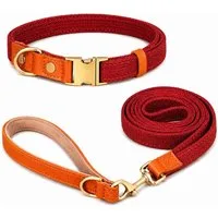 Illes-Laedchen Hunde-Halsband hochwertiges Hundehalsband & Hundeleine Set aus Nylon mit Leder, – Verstellbares Hunde Set in verschiedenen Größen & Farben