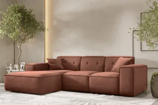 Ecksofa Designersofa CESINA Stoff Opera Velvet Braun Ottomane Links