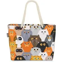VOID Strandtasche (1-tlg), Cartoon Katzen Beach Bag Haus-Katze Wild-Katze gemustert Haus-Tier Su