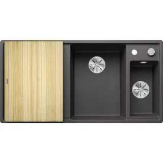Blanco Spüle 523463 100x51cm, PuraDur felsgrau, rechts, mit Holzschneidbrett