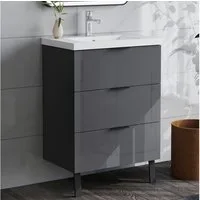 duschspa Waschtisch Badmöbel Set Waschbecken mit Unterschrank Badezimmer Möbel Schrank (Hängeschrank, mit Schrankfüße), Hochglanz, ca. 85cm hoch, 60/80cm breit