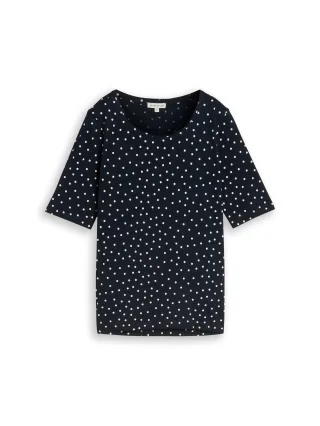 Tom Tailor - T-Shirt mit Punktemuster navy white small dot design - Gr. - XXL