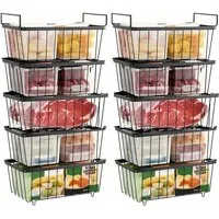 Refined Living Aufbewahrungsbox 5X Gefriertruhe Körbe Stapelbar,Gefrierkorb,Gefriertruhe Organizer (Gefrierbehälter stapelbar, Tiefkühltruhe Ordnung, Gefrierschrank Aufbewahrung, Drahtkörbe mit Griffen, Gefrierschrank Körbe, Tiefkühl Organizer Körbe,