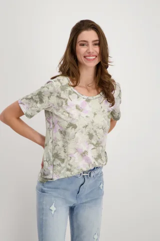 monari - T-Shirt mit Blumen sage gemustert - Gr. - 46