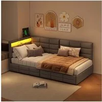 Gdood Polsterbett Daybett Jugendbett Tagesbett (1-tlg., 2 Schubladen, Geeignet für Jungen und Mädchen), Mit LED-Beleuchtung, Ladefunktion, Leinen, 90x200 cm