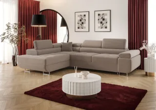 Ecksofa Schlafsofa Sofa MONARO Stoff Poso Beige Ottomane Links