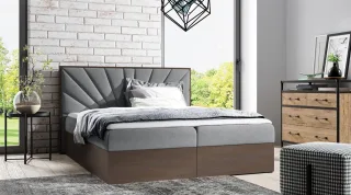 Boxspringbett Bett DAIMON 200x200cm Dunkel Eiche Stoff Grau inkl. Bettkasten