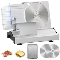 Rebonique Allesschneider 220W, 20 mm, 2 x 22 cm Edelstahlmesser, mit Edelstahltablett, 220 W, abnehmbare Edelstahlmesser, glatt & gezahnt, 85–90 U/min